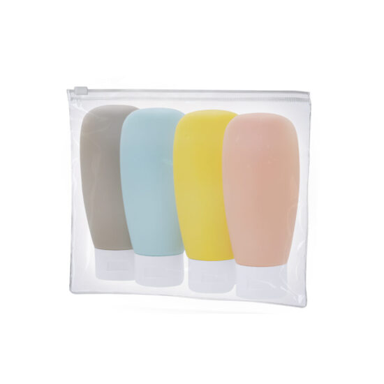 Reisset met 4 Reisflesjes 60 ml in Transparante Toilettas